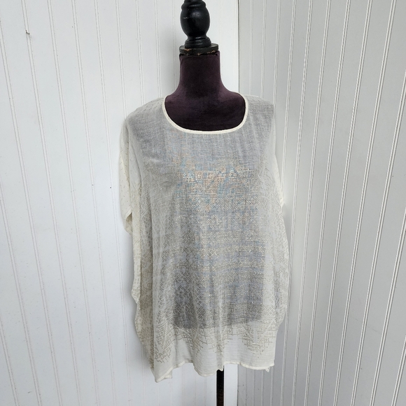 Mes Demoiselles Barthabas Top Blouse Boho Sheer Lighweight Cotton Ivory Gold 8 - Picture 1 of 16
